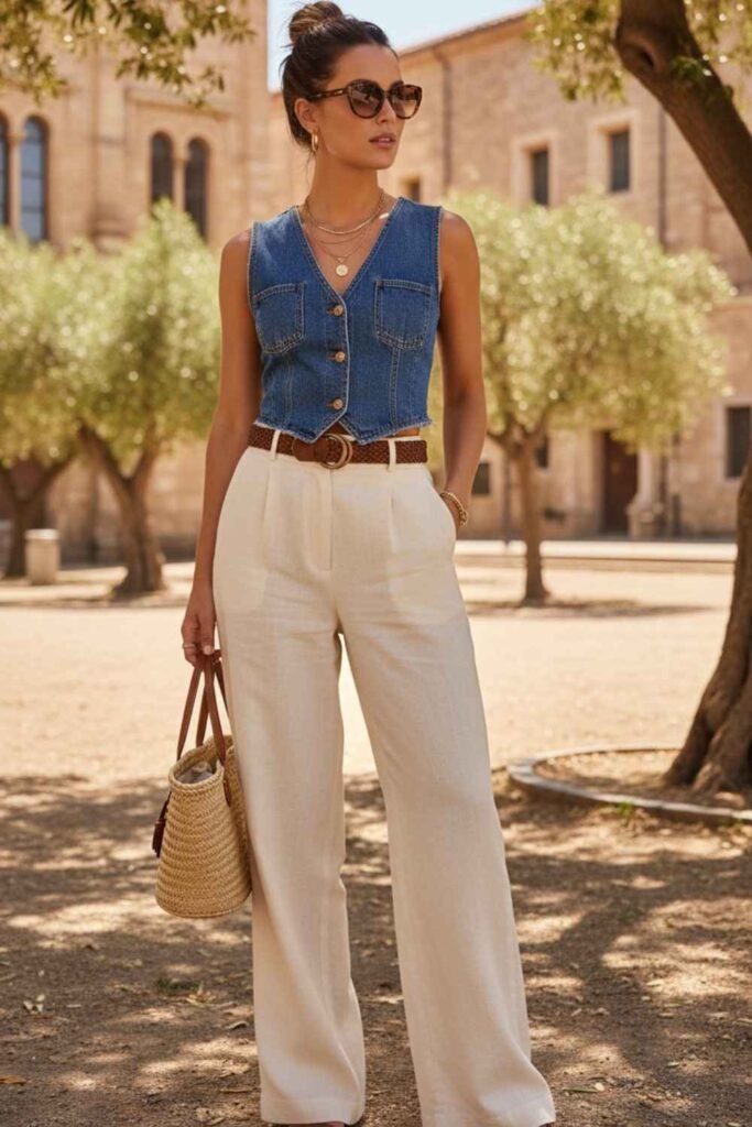 Buttoned-Up Denim Vest as a Top