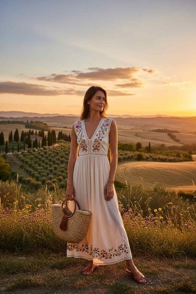 Cotton Maxi Dress in Soft Tones