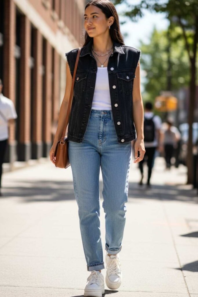 Dark Vest with Light Denim