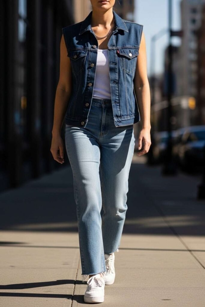 Denim Vest with Tailored Shorts