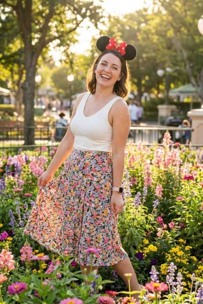  Flowy Midi Skirt with Tank Top