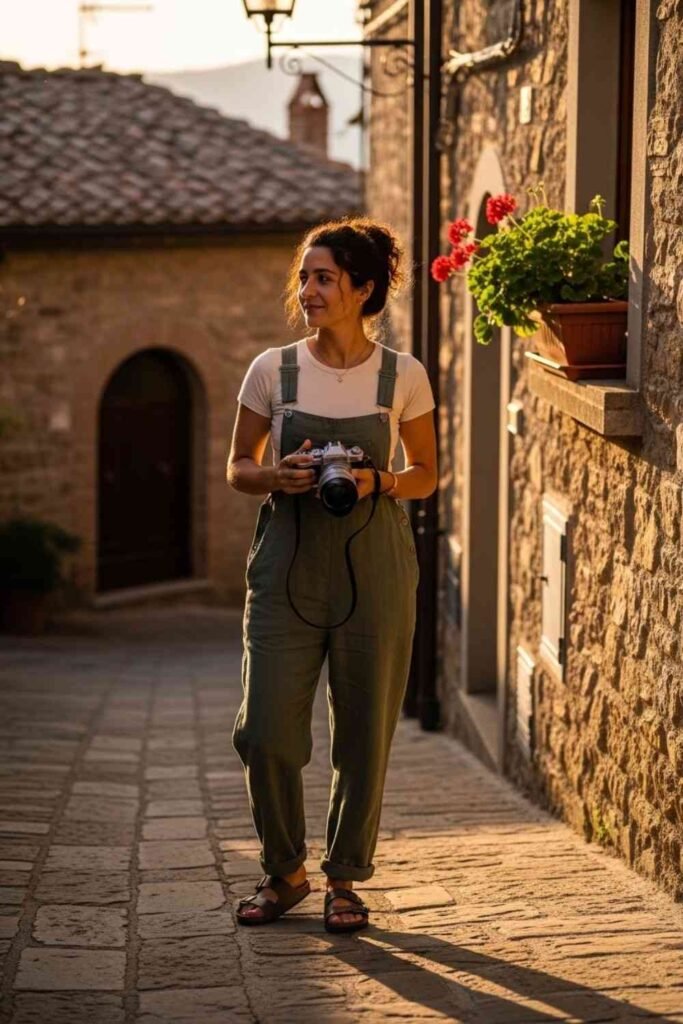 Linen Overalls and Fitted Tee