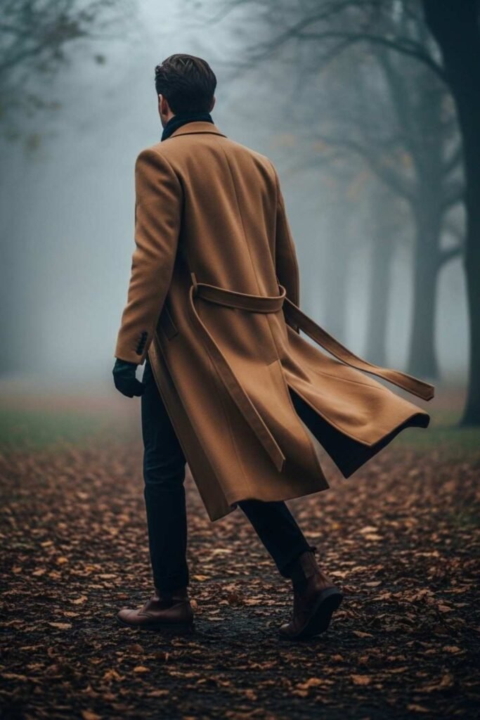 Long Wool Coat with Dark Layers