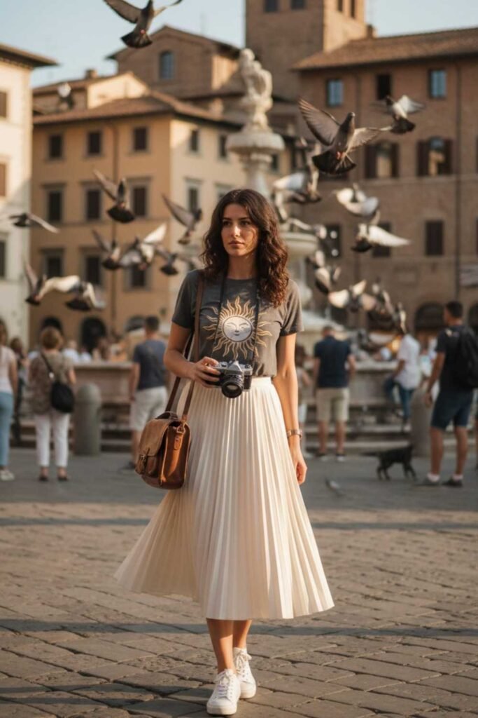 Pleated Skirt and Casual Tee