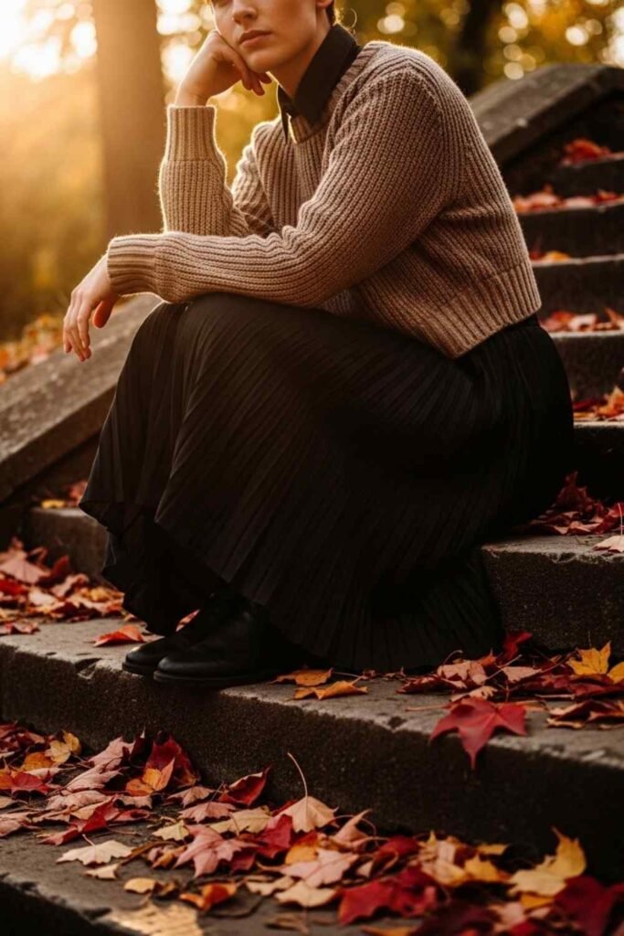 Pleated Skirt with Knit Sweater