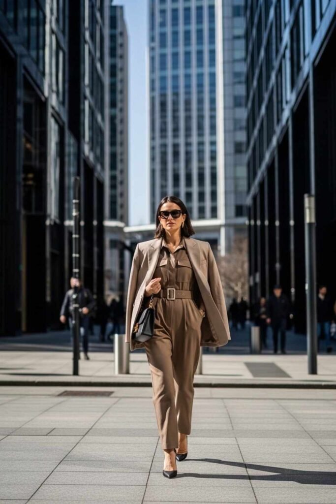 Belted Jumpsuit with a Structured Blazer