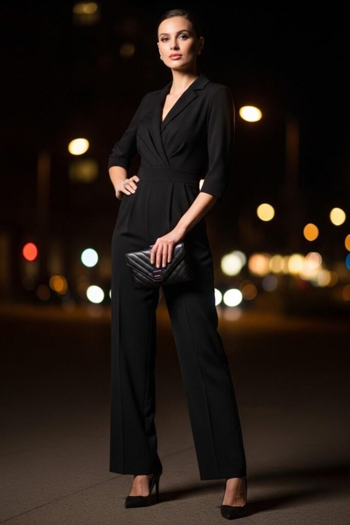 Tailored Black Jumpsuit with Pointed Heels